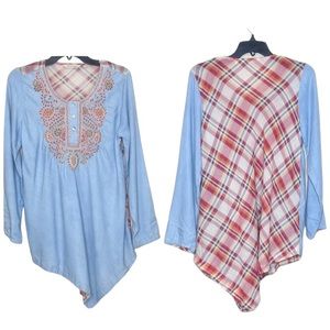 Soft Surroundings Chambray Embroidered Tunic Top Size Small